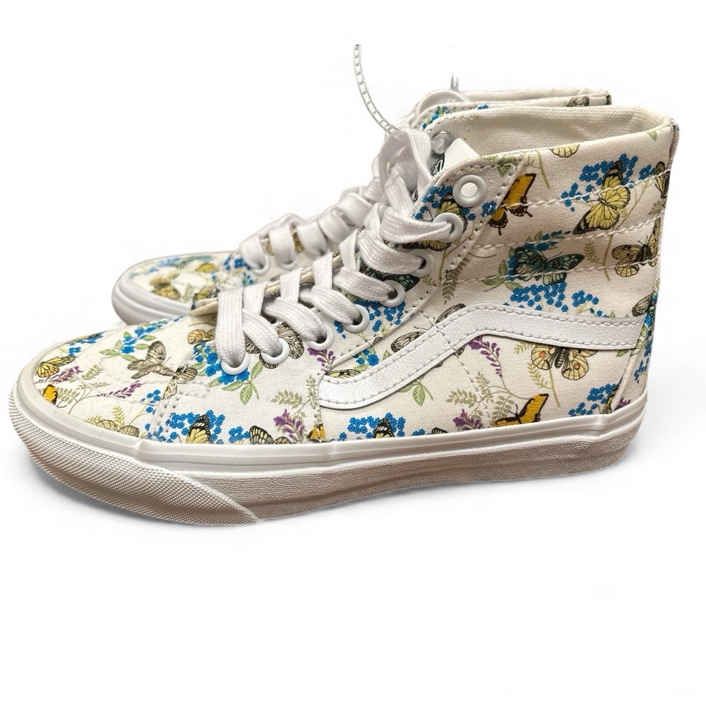 Vans High-Top Sneakers - White with Floral and Butterfly Design